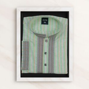 Light Green & Light Orange Color Striped Embroidered Panjabi